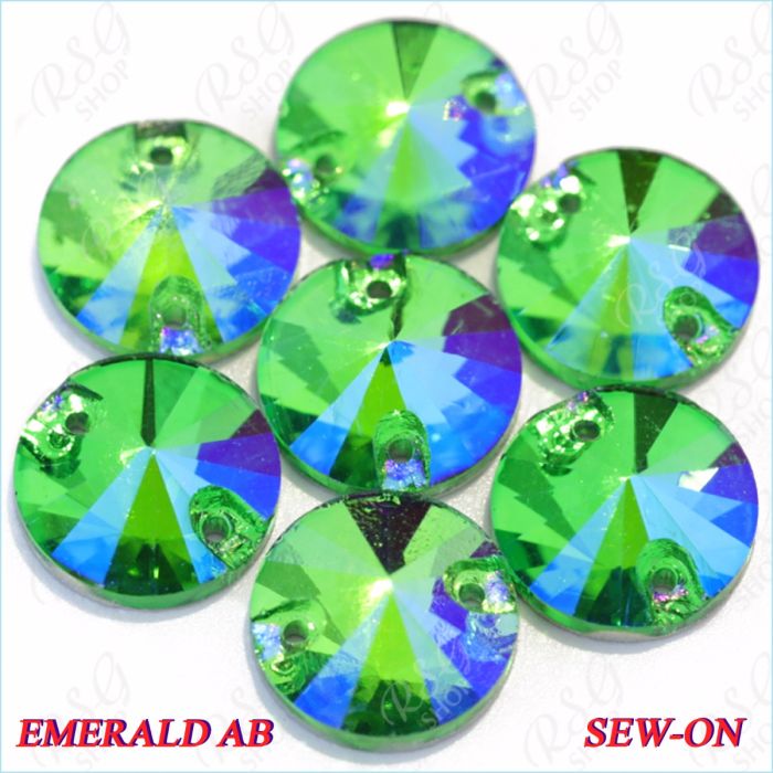 Strass Tuloni 10 pcs Emerald AB Round Sew-On Flat Back