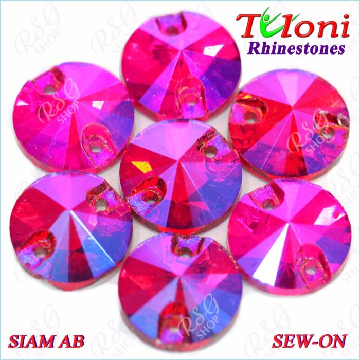 Rhinestones Tuloni 10 pcs Siam AB Round Sew-On Flat Back