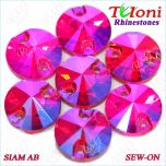 Rhinestones Tuloni 10 pcs Siam AB Round Sew-On Flat Back
