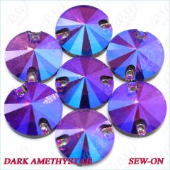 Strass Tuloni 10 pcs Dark Amethyst AB Round Sew-On Flat Back
